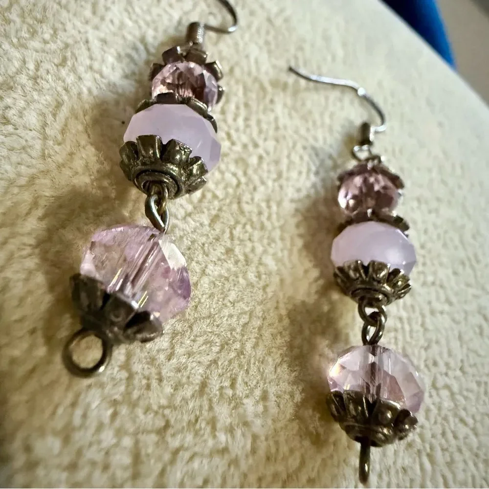 VINTAGE-INSPIRED DANGLE EARRINGS – STERLING HOOKS & PINK FACETED BEADS